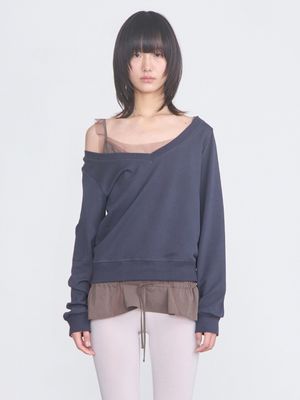 Stitch Boat Neck Top _ Navy