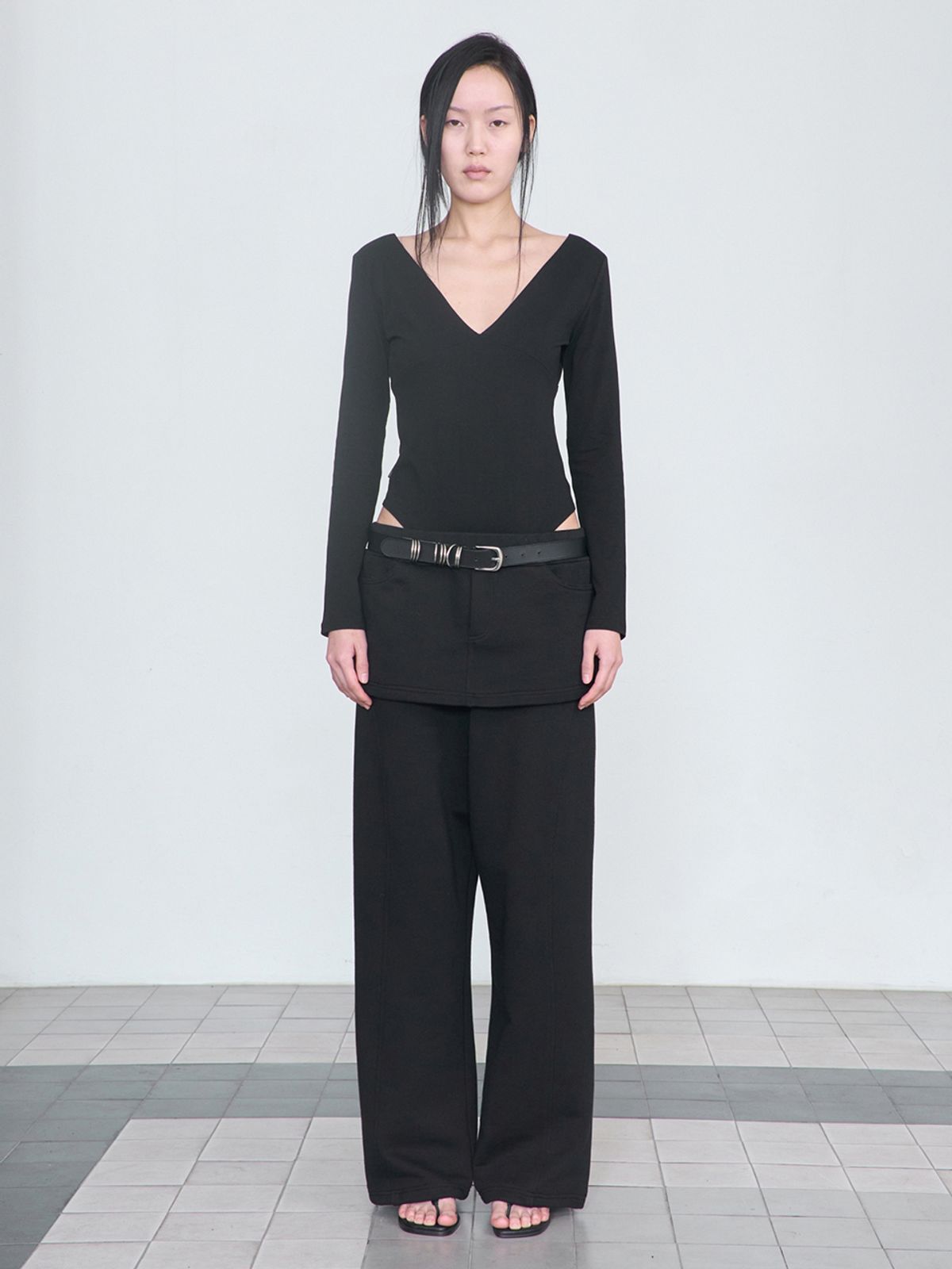 세릭(CERRIC) Skirt Layered Sweatpants _ Black