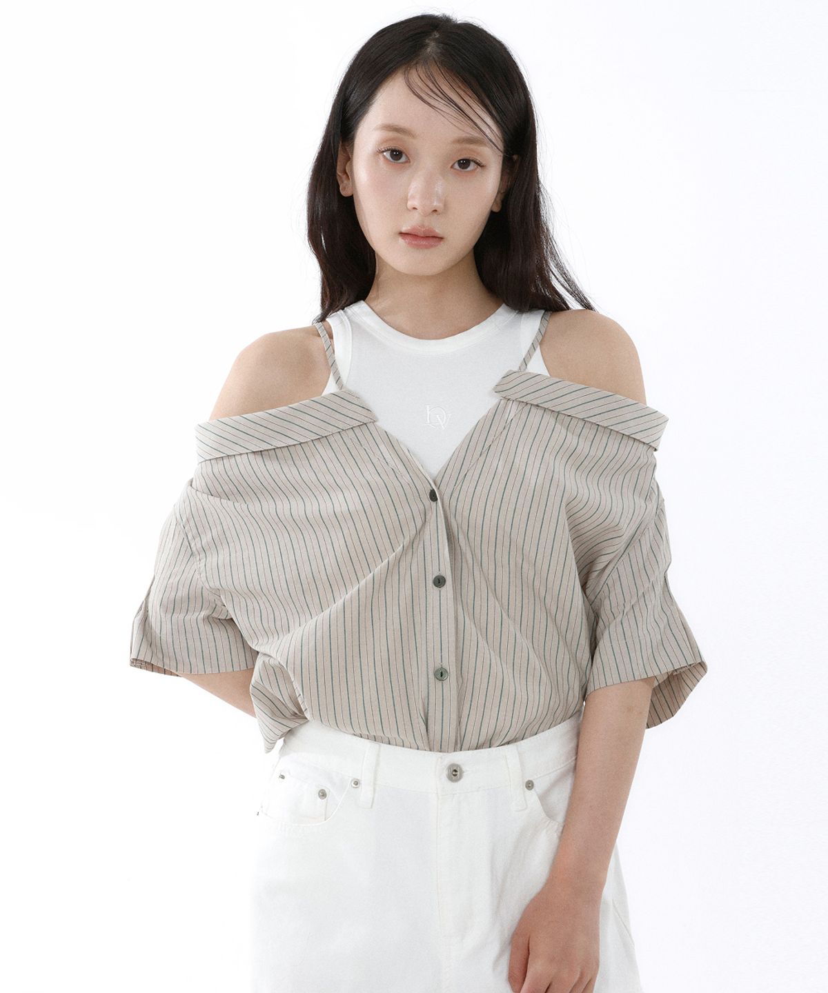러벤티나(LOVENTINA) 올데이 슬리브리스 탑_오프화이트