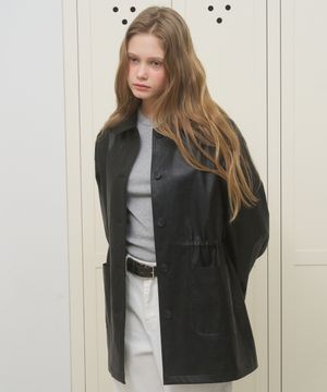 A ROUND COLLAR FAUX LEATHER JACKET_BLACK