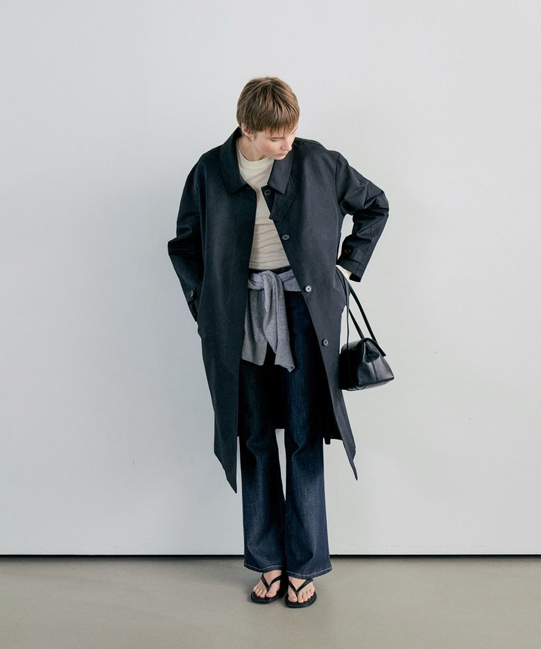 HIDDEN BUTTON TRENCH COAT - BLACK
