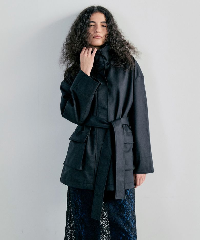 SAFARI HIGH NECK POCKET JACKET - BLACK