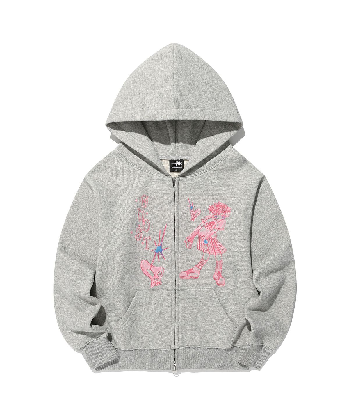 나이스고스트클럽(NICEGHOSTCLUB) STAR SHOES GIRL HOODIE ZIP UP_LIGHT GREY(NG2GSUM481A)