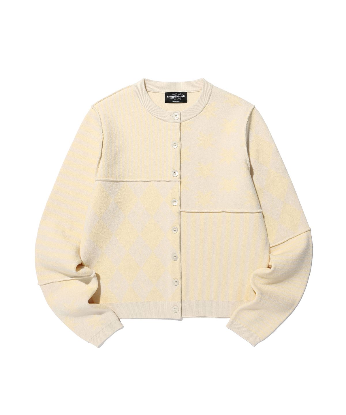 나이스고스트클럽(NICEGHOSTCLUB) PATCHWORK KNIT CARDIGAN_IVORY(NG2GSUK681A)