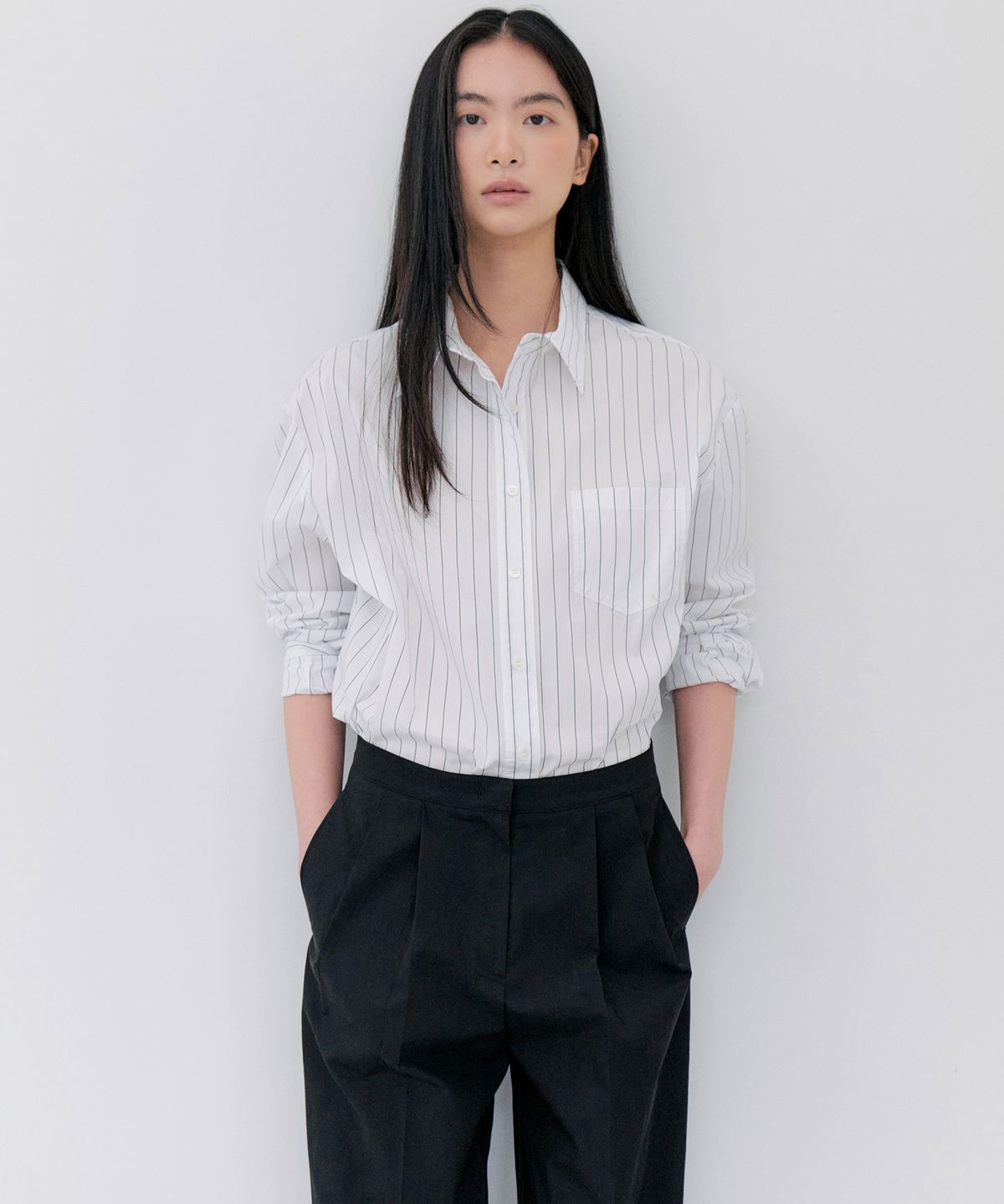 노티아(NOTIA) DOUBLE STITCH COMFORT SHIRT - WHITE STRIPE