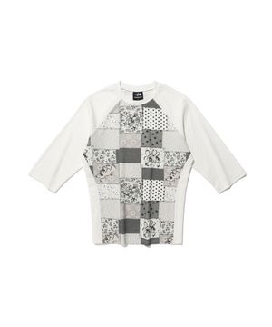 PATCHWORK QUILTED PRINTED 3/4 SLEEVE TEE_WHITE(NG2GSUT552A)