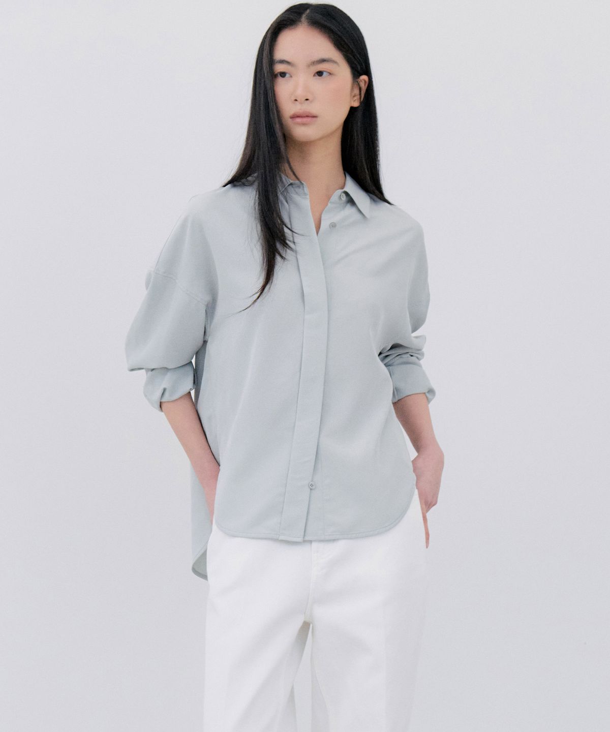 노티아(NOTIA) HIDDEN BUTTON TENCEL SHIRT - MINT
