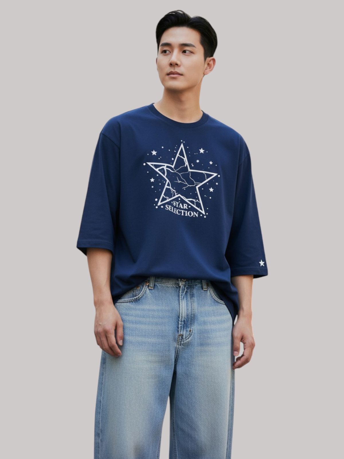 지블랙(ZBLACK) 스타셀렉션 WITH STAR 7부 티셔츠(NAVY)