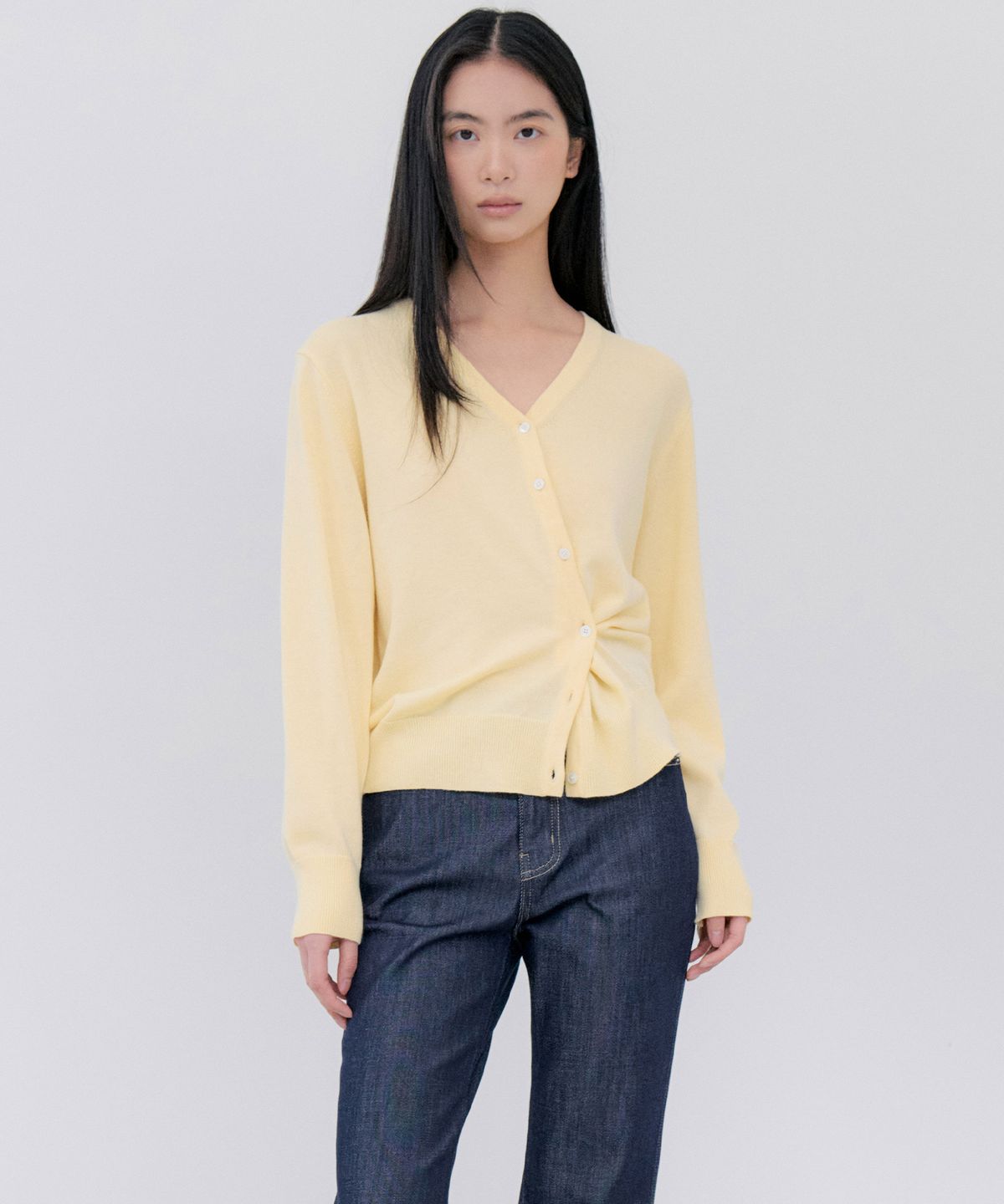 노티아(NOTIA) WOOL SILK V-NECK CARDIGAN - YELLOW