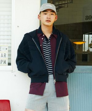 M.C UNISEX, Seam Stripe Hood Zip-up / NAVY