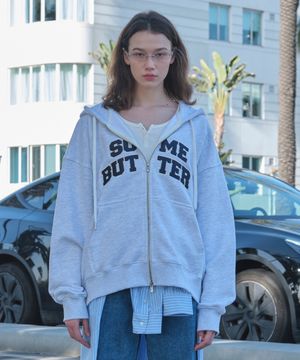 Satin Heart Logo Hoodie Zip-Up - White Melange