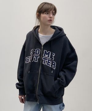 Satin Heart Logo Hoodie Zip-Up - Charcoal