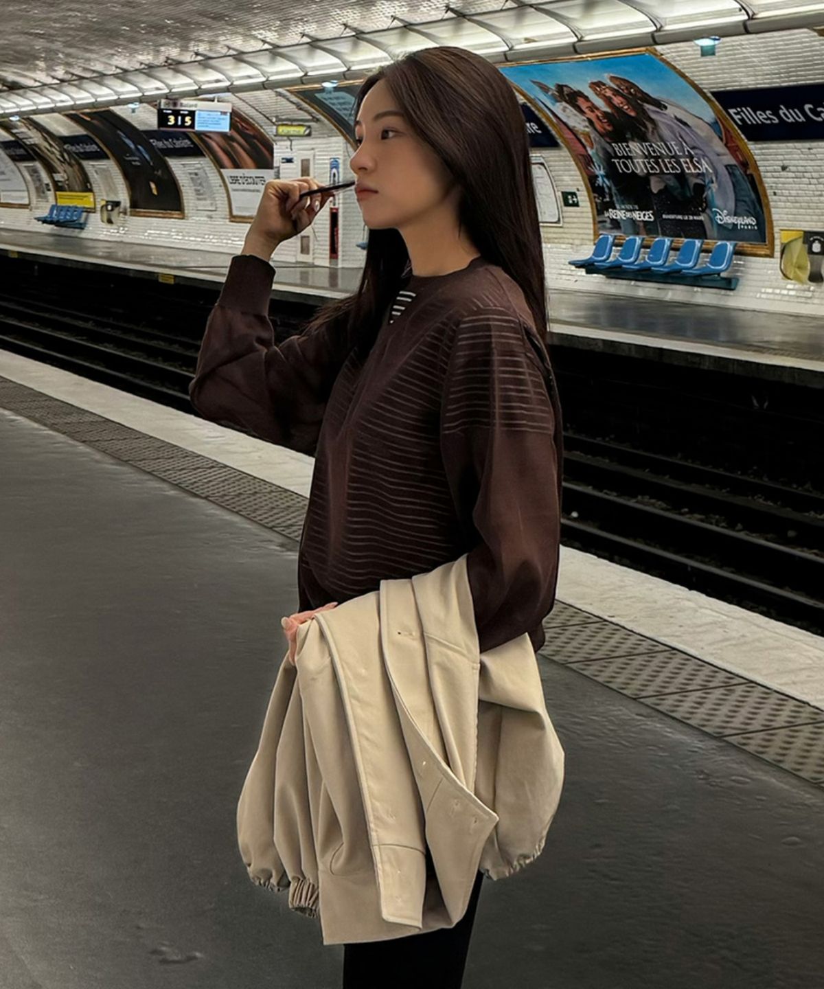 문선 아카이브(MOONSUN ARCHIVE) M.C UNISEX, Logo Sheer V Neck Knit / BROWN