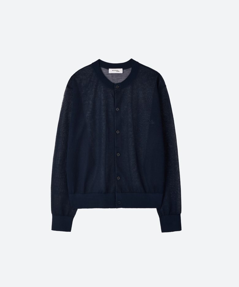 M.C UNISEX, Logo Sheer Knit Cardigan / NAVY