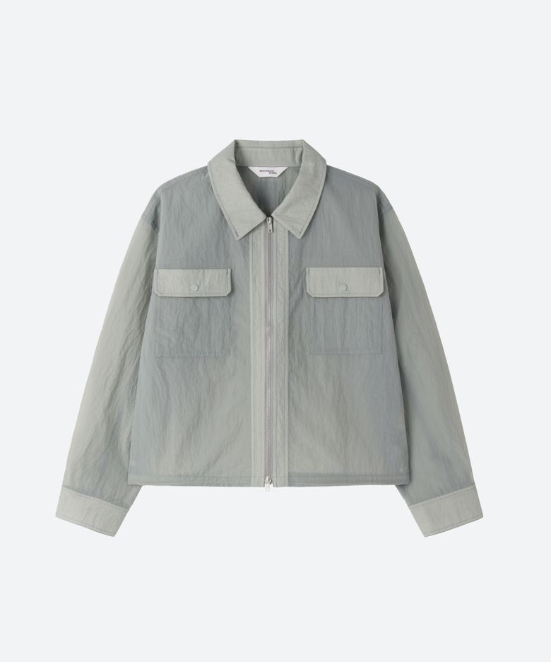 M.C UNISEX, Sheer Zip-Up Shacket / GRAY