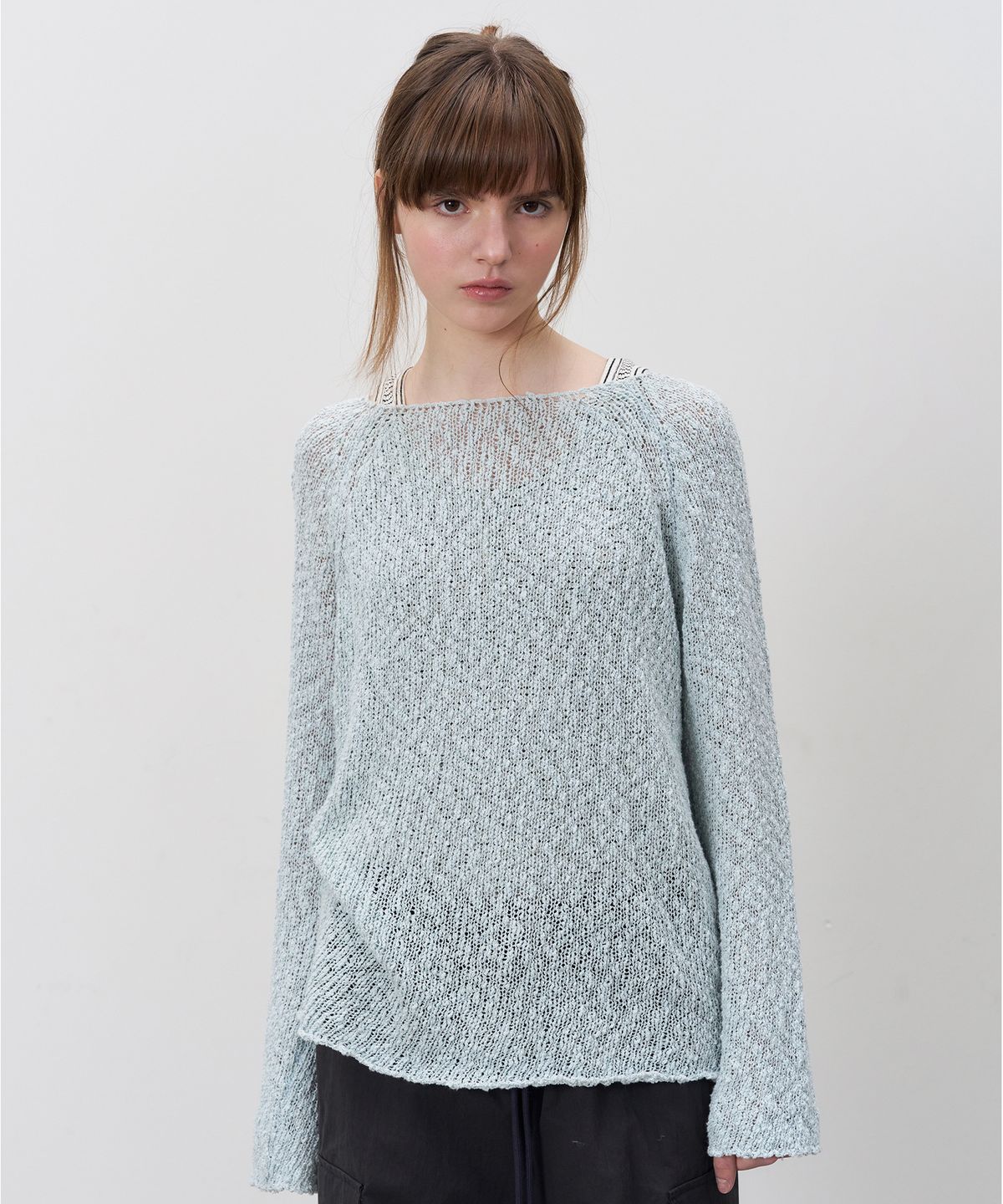 썸웨어버터(SOMEWHEREBUTTER) Plain Long Sleeve Knit - Light Blue