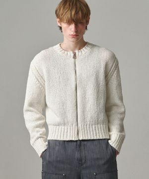 UNISEX, Bold Zip-Up Cardigan / IVORY