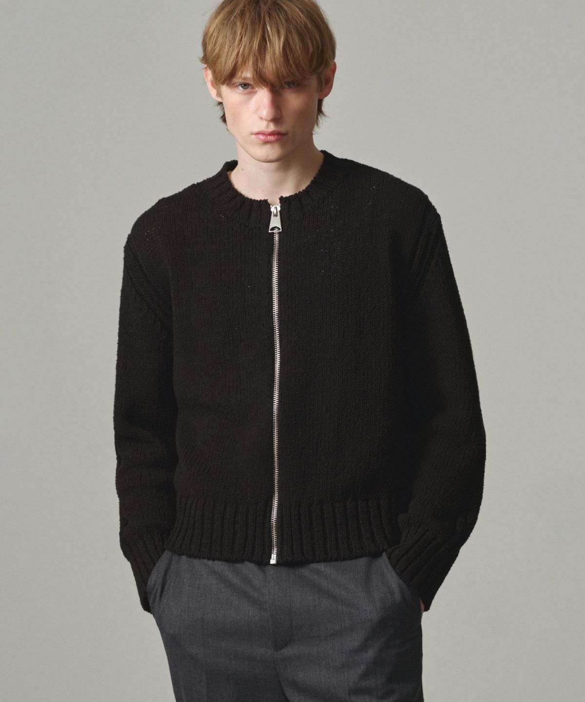 문선 아카이브(MOONSUN ARCHIVE) UNISEX, Bold Zip-Up Cardigan / BLACK