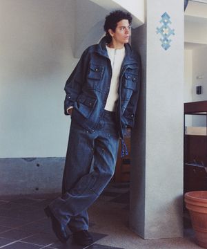 UNISEX, Oversized Bold Stud Detail Field Jacket / NAVY