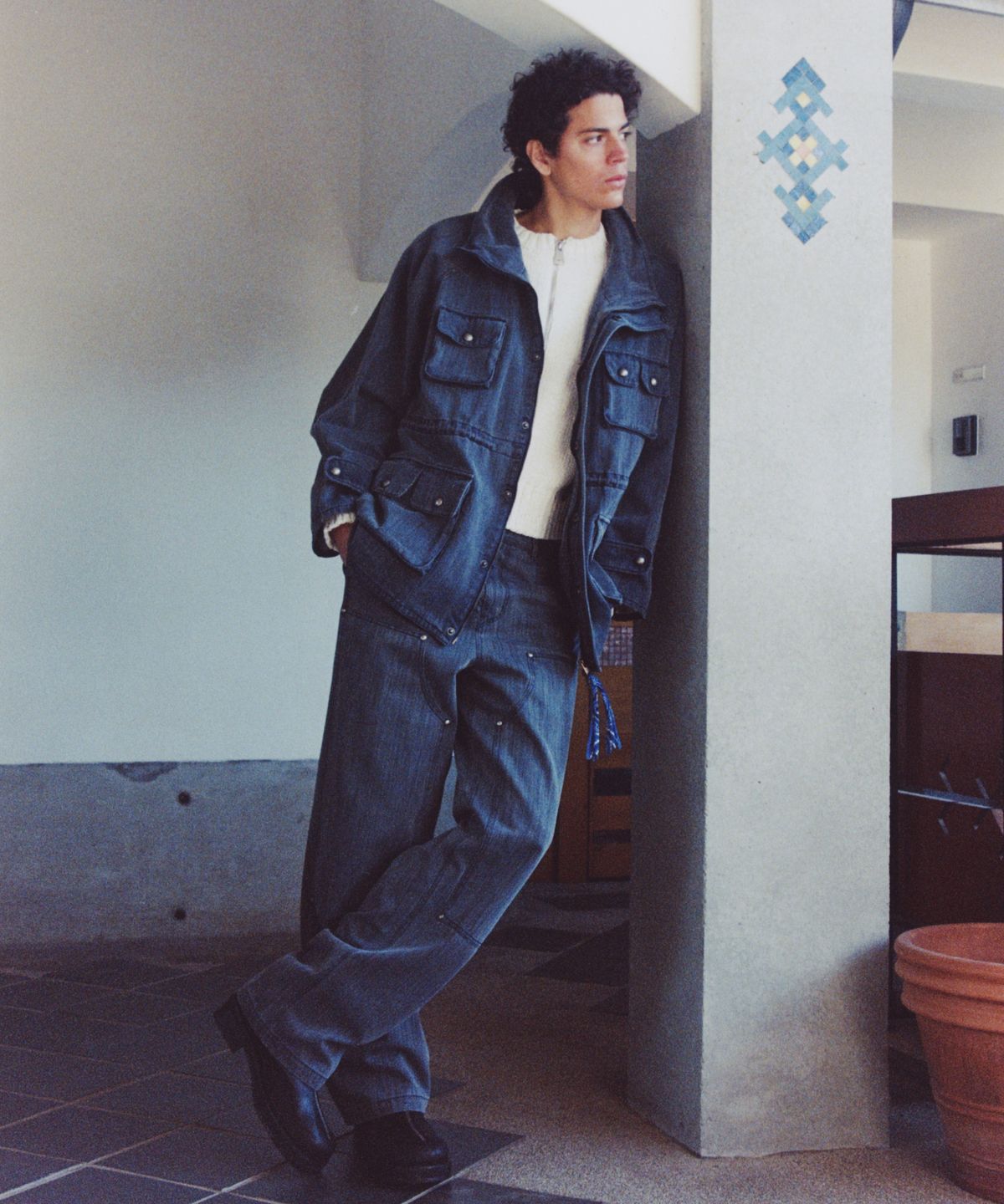 문선 아카이브(MOONSUN ARCHIVE) UNISEX, Oversized Bold Stud Detail Field Jacket / NAVY