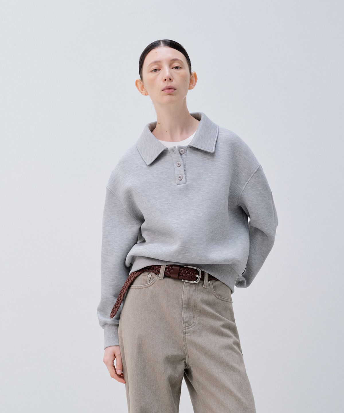 노티아(NOTIA) PK COLLAR SWEATSHIRT - MELANGE GRAY