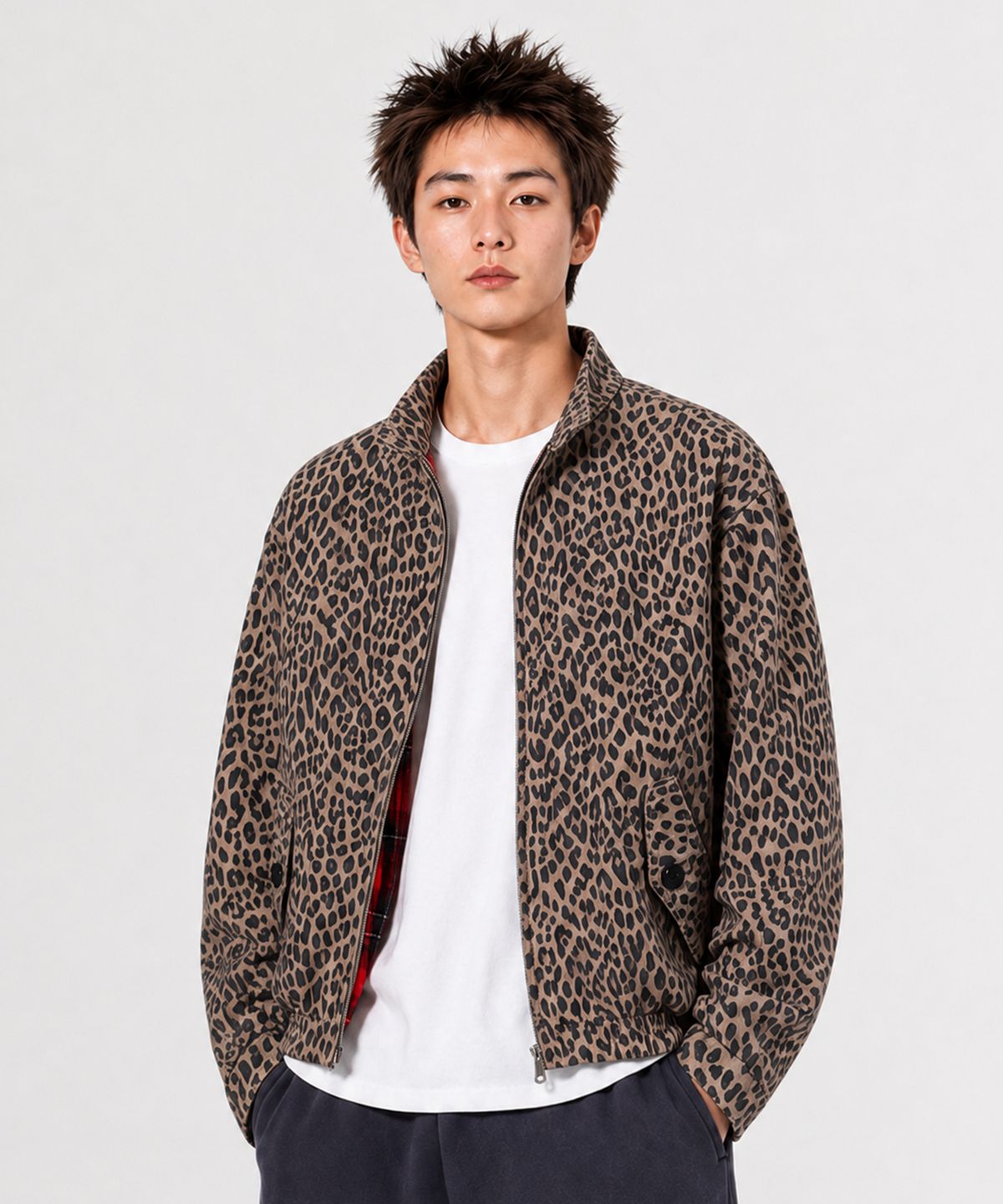 큐티에잇 가먼츠(QT8 GARMENTS) LB Washed Leopard Harrington Jacket (Beige)