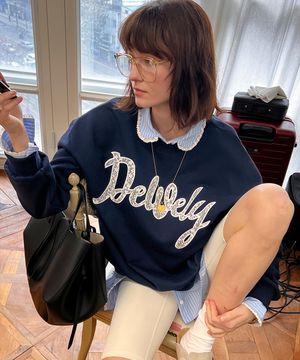 아플리케 스웻셔츠_네이비