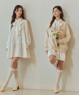 [2컬러] 리본 셔링 원피스