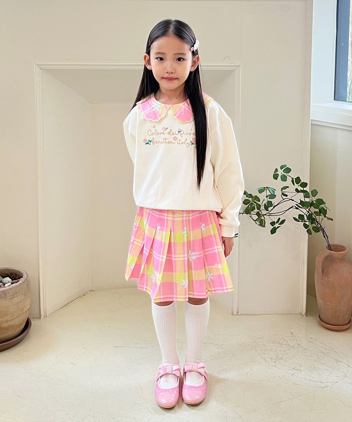 베네통키즈(BENETTONKIDS) 플라워 팝 플리츠 스커트_QASK06611PK
