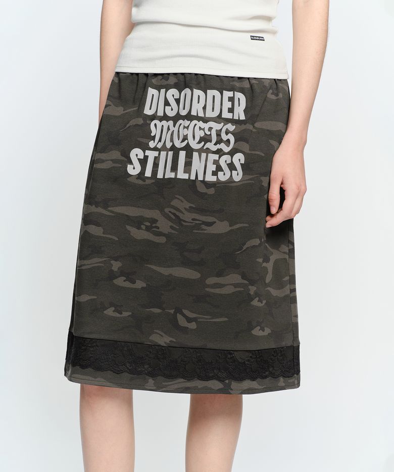 LACE TRIM MIDI SKIRT, CAMO