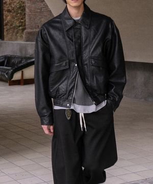 엠버 노블 레더 블루종 자켓_Black