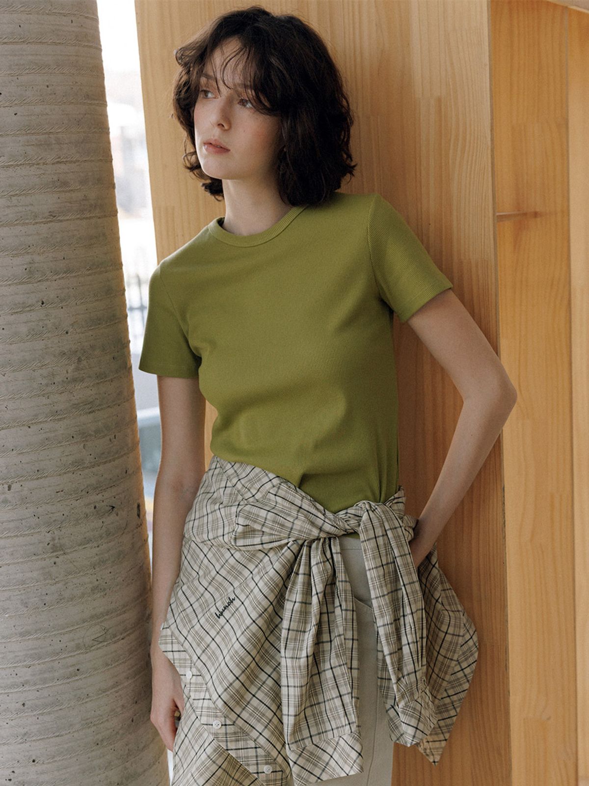 헌치(HUNCH) Ribbed Incision Slim Tee (3color)