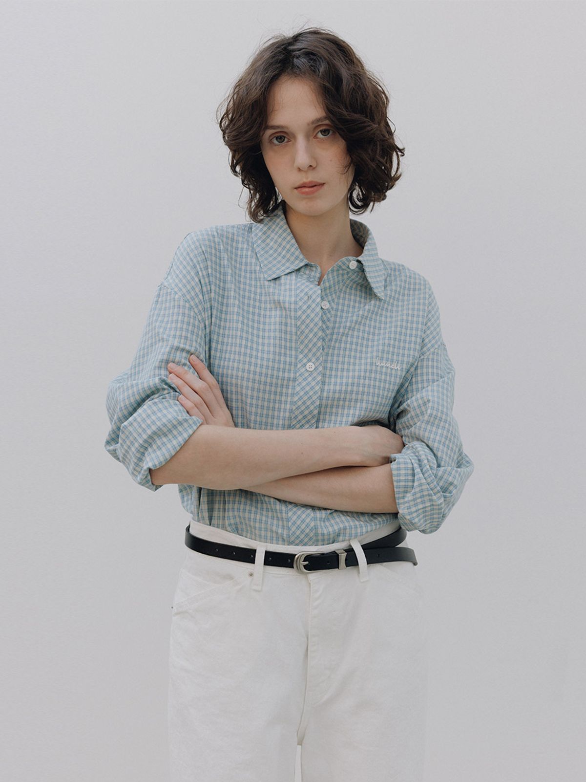 헌치(HUNCH) Small Check Overfit Embroidery Shirt (2color)