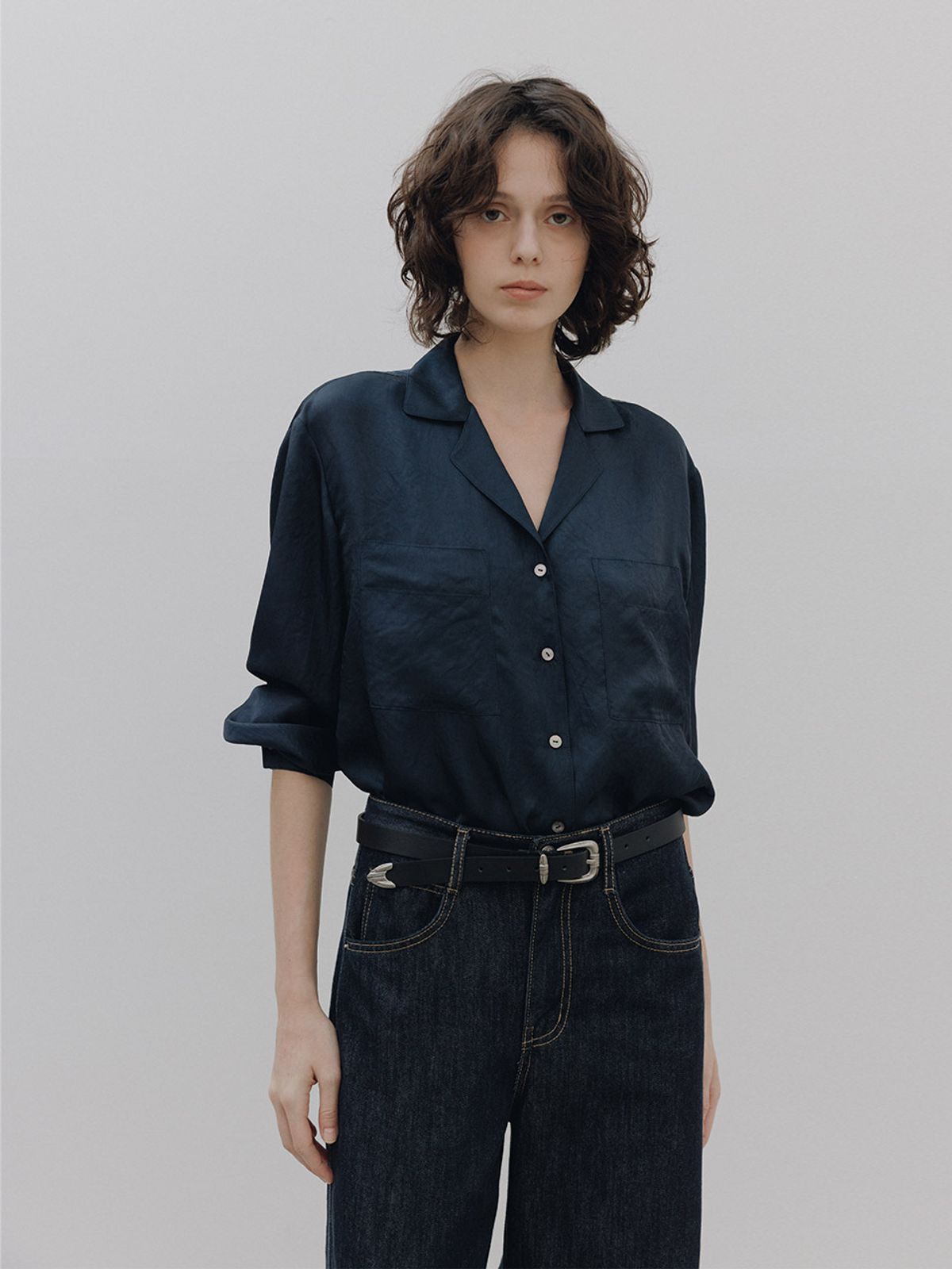 헌치(HUNCH) Loose-Fit Open Collar Shirt (2color)