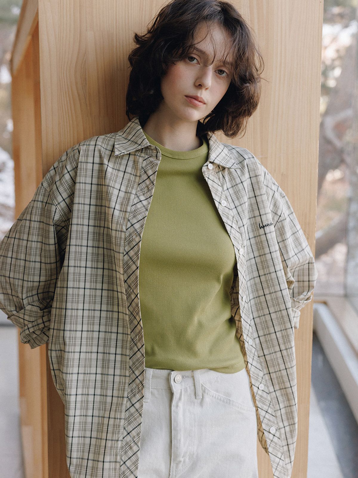 헌치(HUNCH) Bic Check Overfit Embroidery Shirt