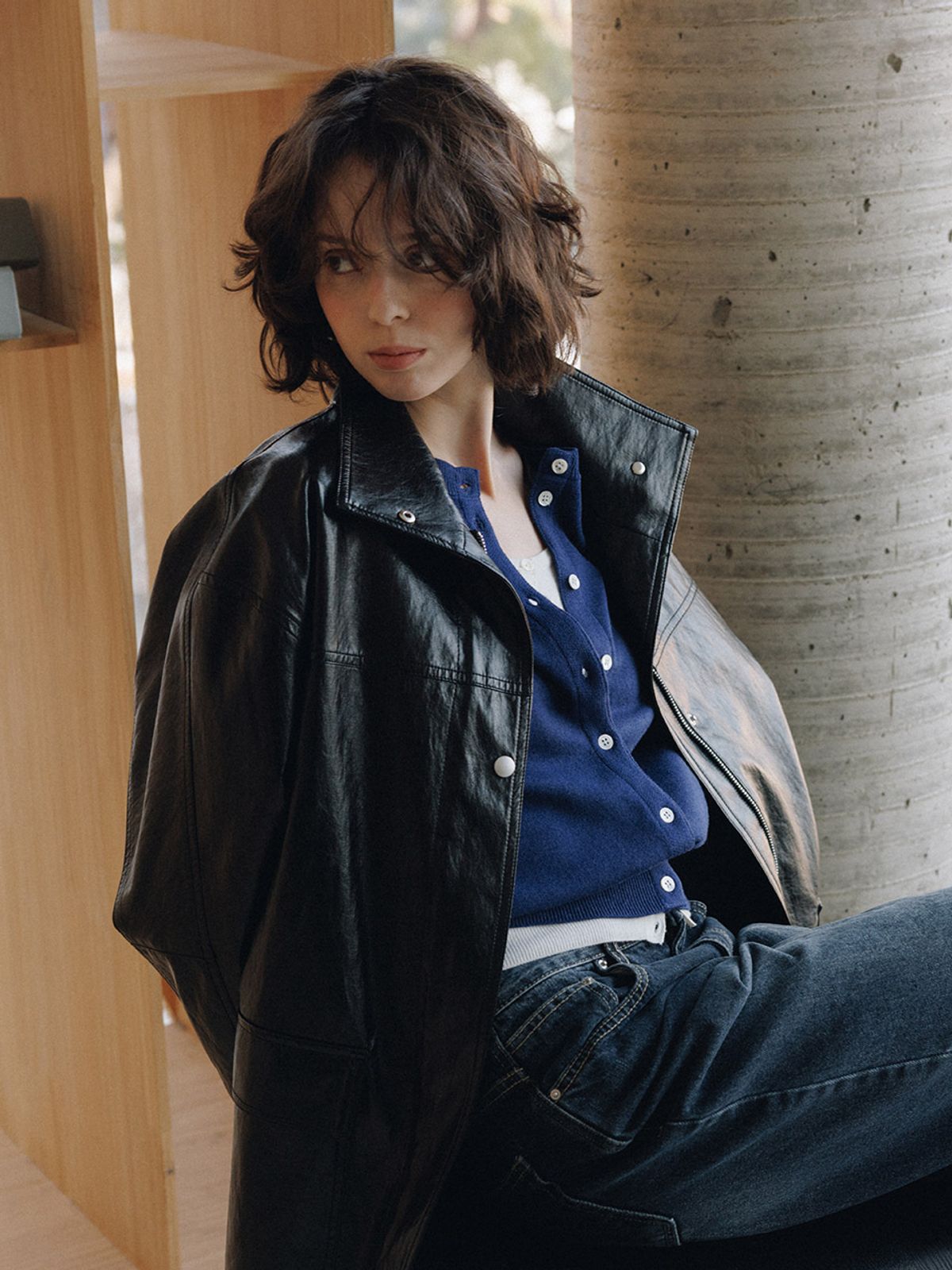 헌치(HUNCH) Fake Leather Half Trench