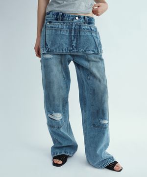 에이프런 더블 니 팬츠 [미드 블루]