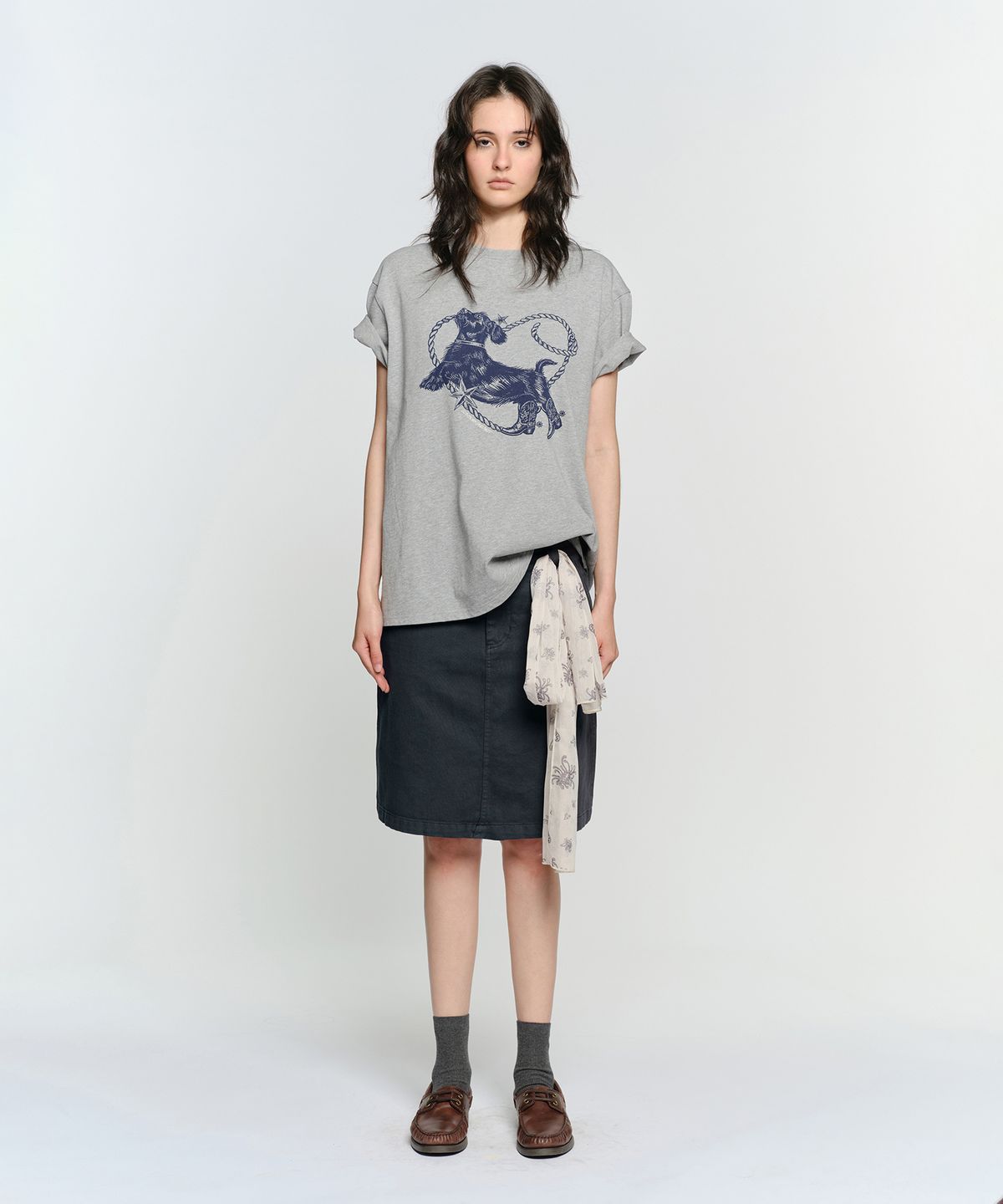 썬번프로젝트(SUNBURNPROJECT) HEART DOG OVERFIT T-SHIRT, MELANGE GRAY