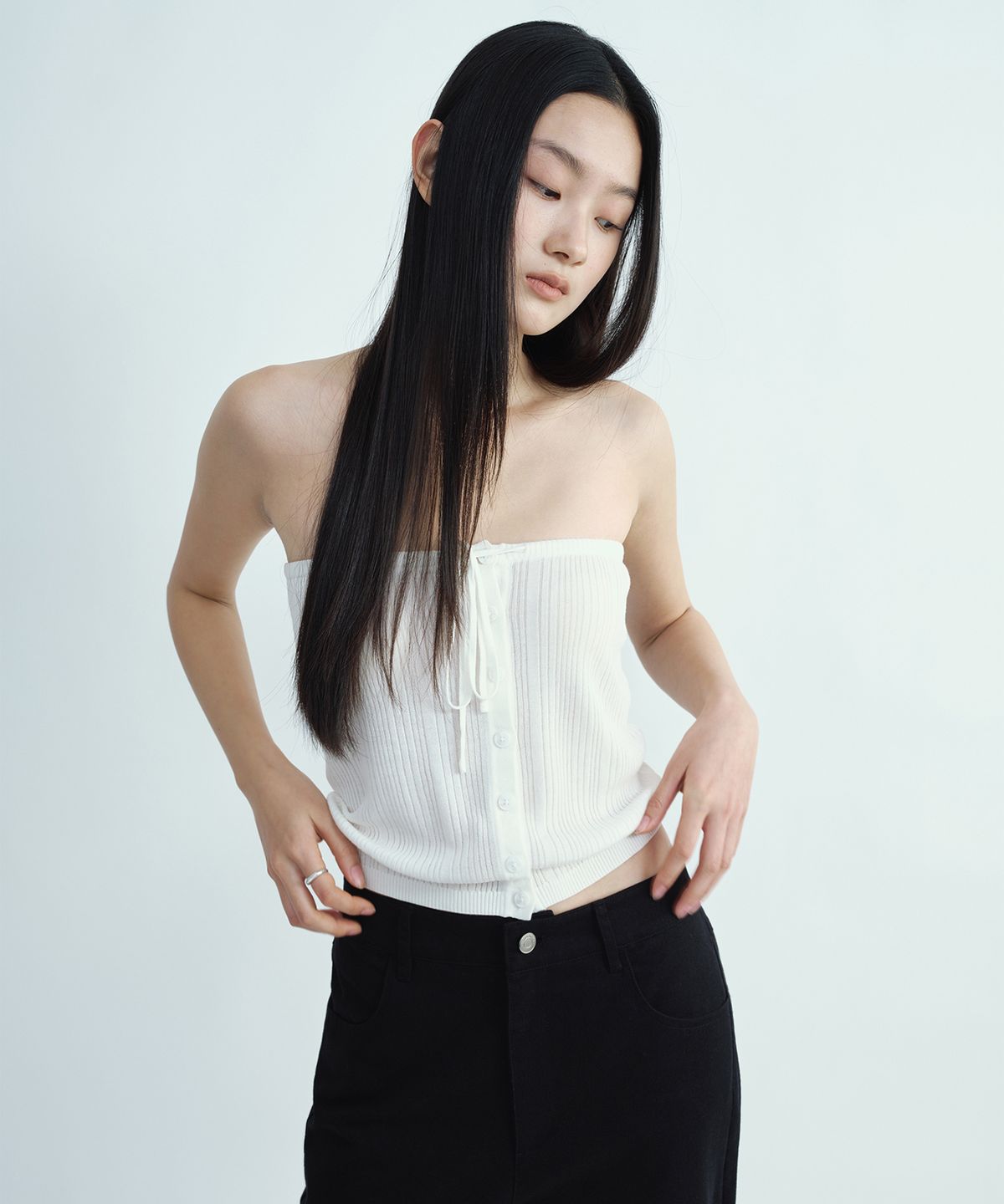 밀로 우먼(MILLO WOMEN) 리브드 레이어드 니트 탑 [아이보리]