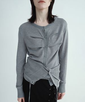 턱 버튼 니트 가디건 [멜란지 그레이]