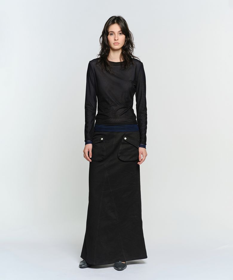 MESH LAYERED LONG SLEEVE TOP, BLACK
