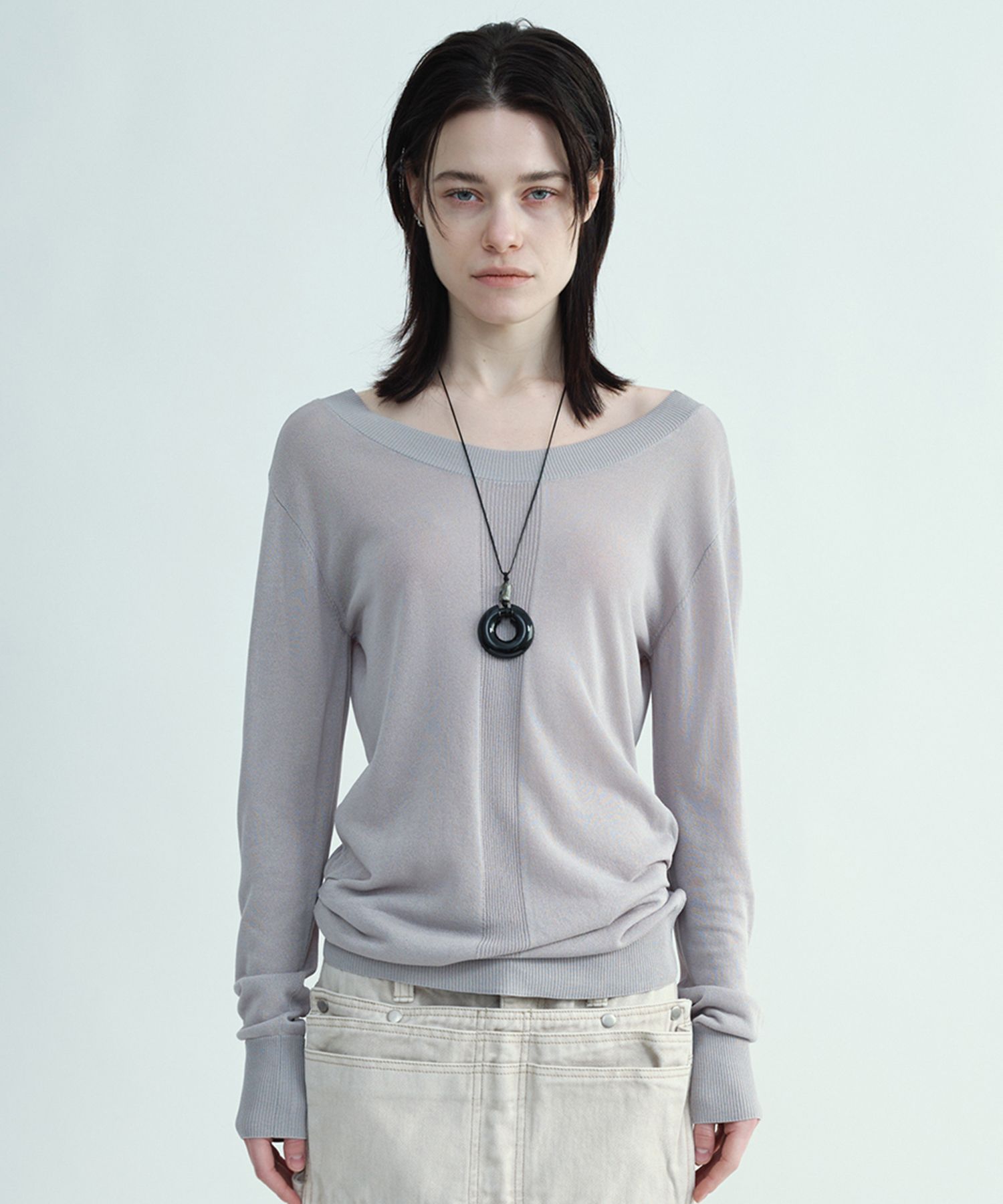 ♡*様 正規品 Sheer loose knit tops MUSINSA | MILLO WOMEN Sheer Loose Fit Knit Top [Cool Gray]