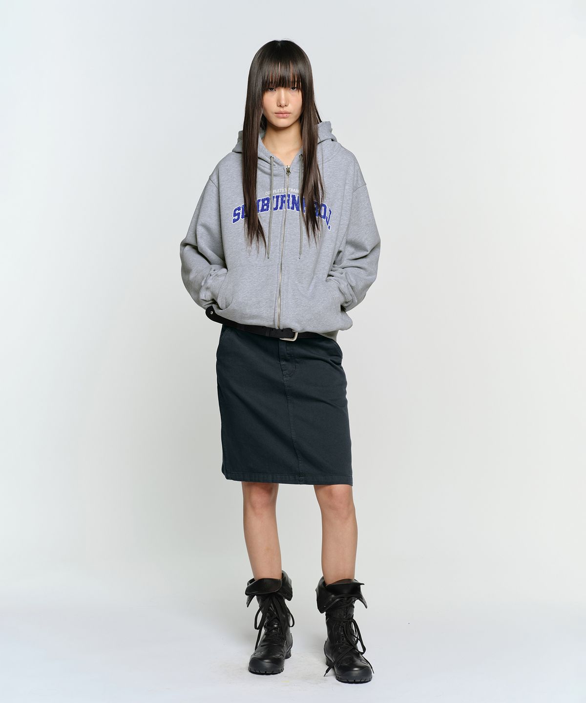 썬번프로젝트(SUNBURNPROJECT) SUNBURN BASIC LOGO HOODIE ZIP-UP, MELANGE GRAY