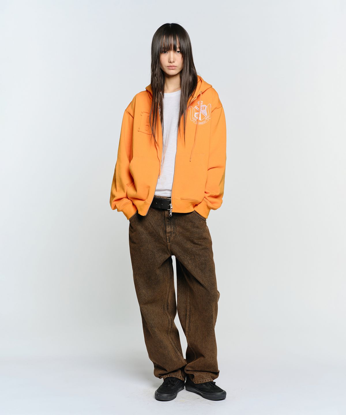 썬번프로젝트(SUNBURNPROJECT) B LOGO PATCH HOODIE ZIP-UP, ORANGE
