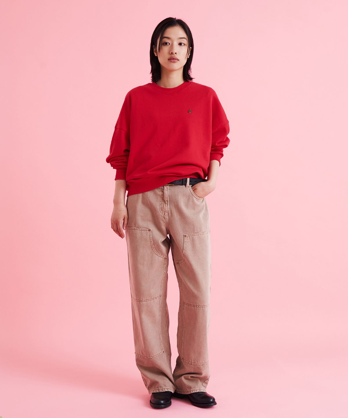 유니폼브릿지(UNIFORM BRIDGE) double knee denim pants wide fit(womens) brown