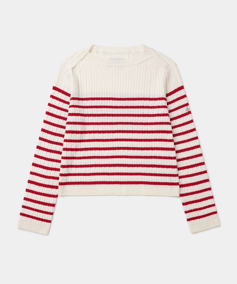 boatneck stripe cable knit(womens) red