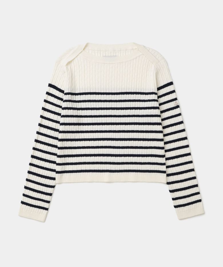 boatneck stripe cable knit(womens) ivory