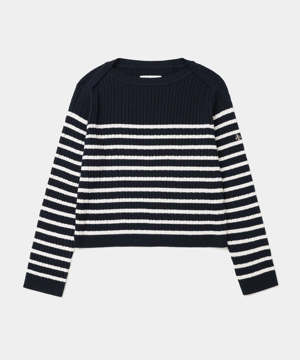 유니폼브릿지(UNIFORM BRIDGE) boatneck stripe cable knit(womens) navy