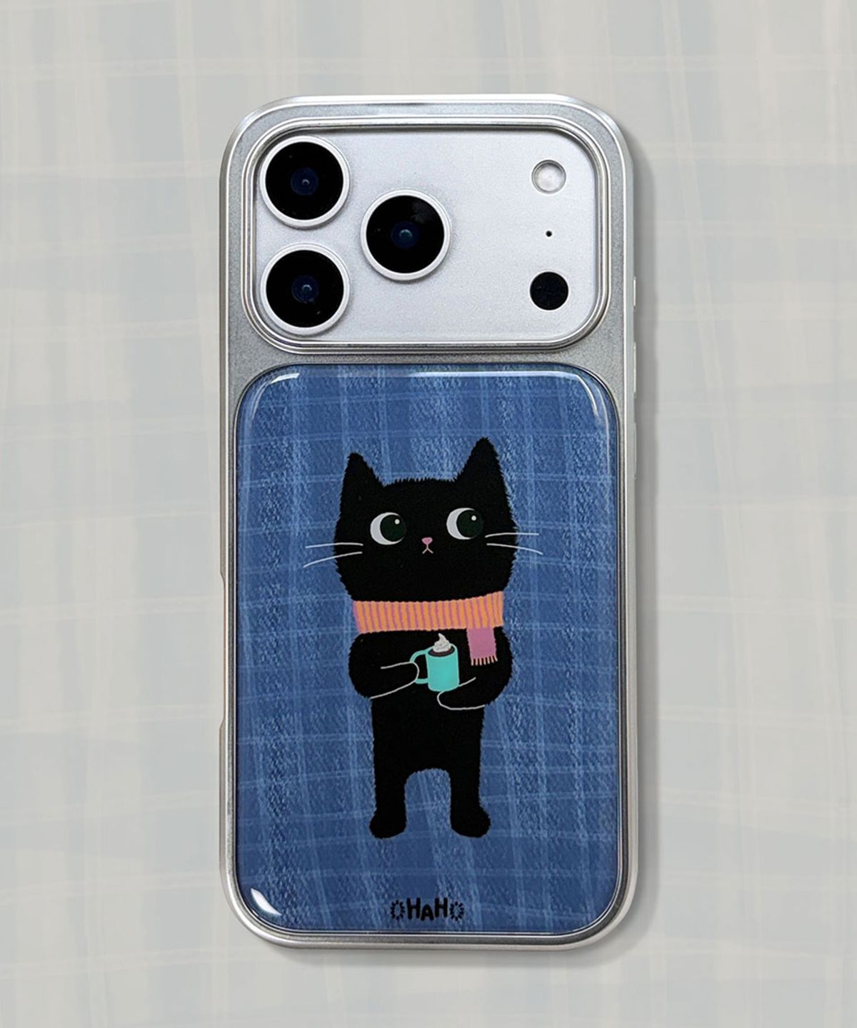 오하호 스튜디오(OHAHO STUDIO) Cozy Cat Phone case_실버 (에폭시/글라스/맥세이프글라스)