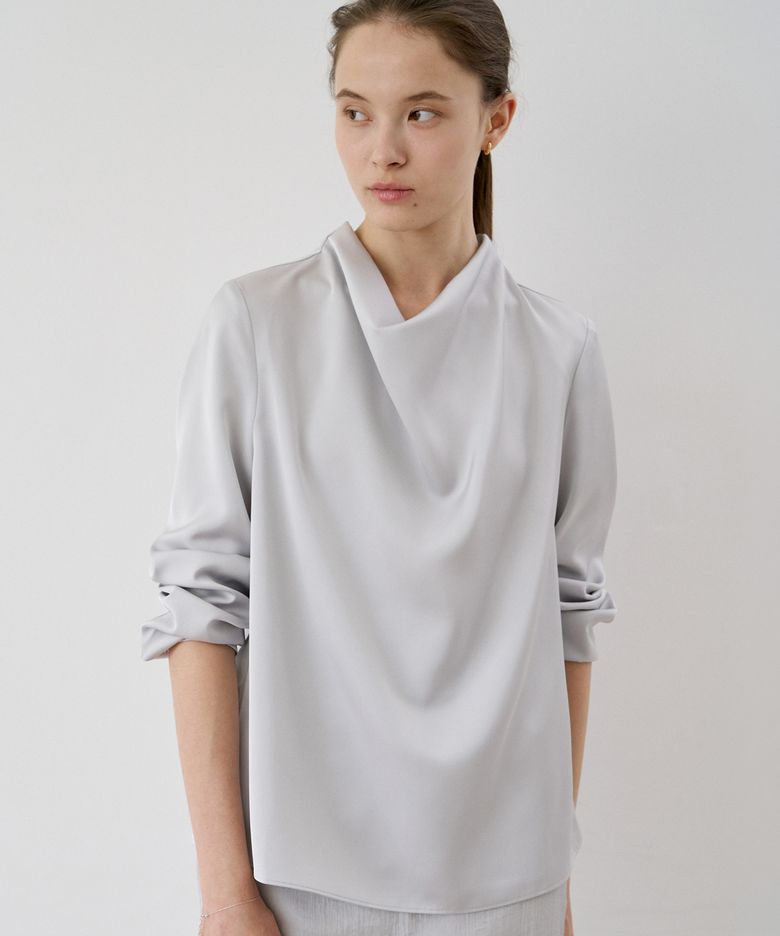 Nue Cowl Neck Tie Blouse(Light Gray)